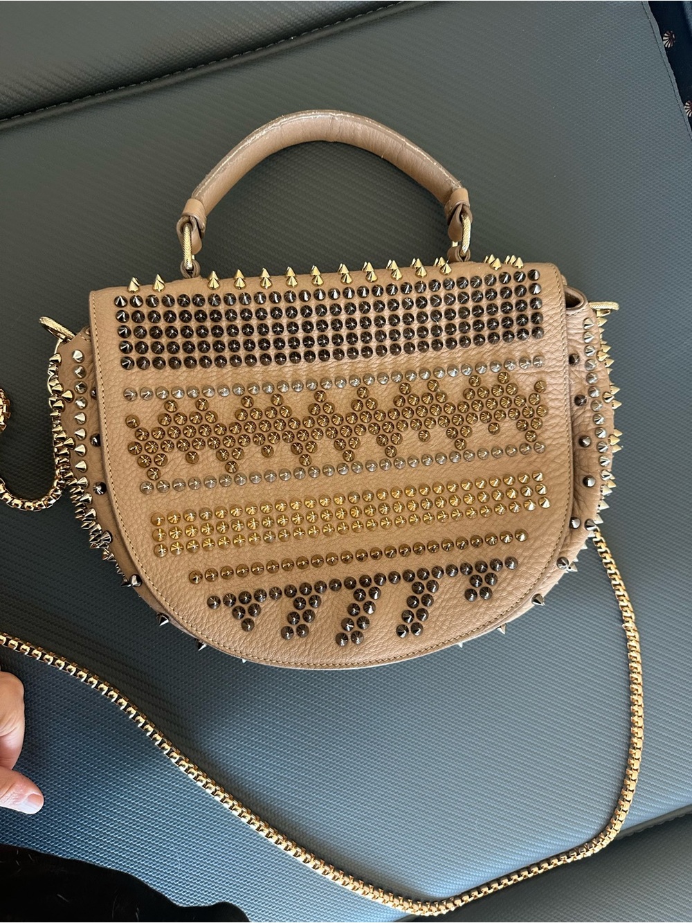 Christian louboutin spike panettone chevron Top-Handle Crossbody Bag